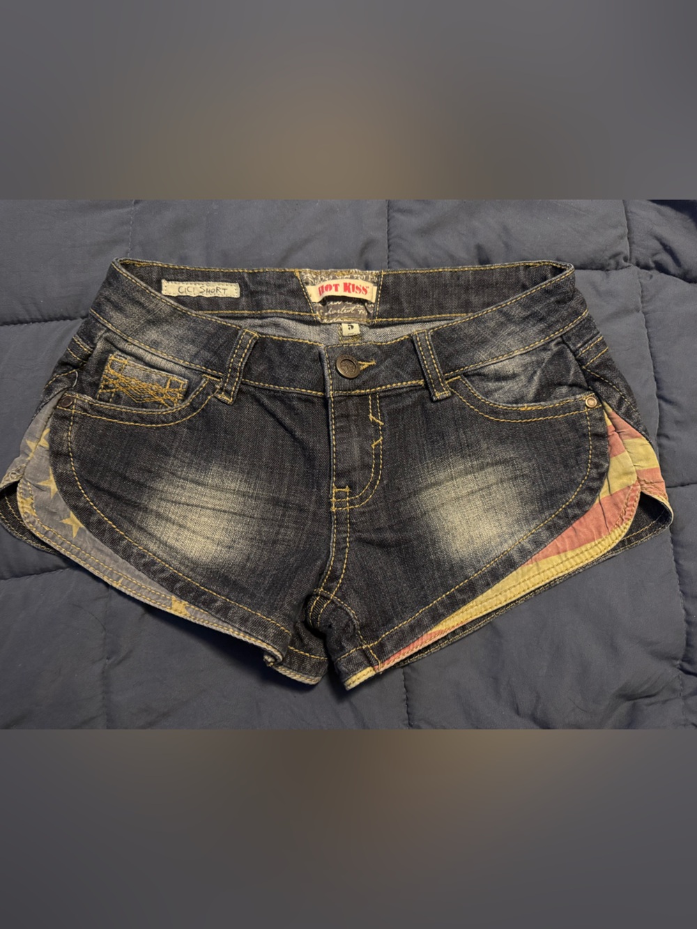 Hot Kiss Dark Blue Denim Jeans with American Flag Detailing